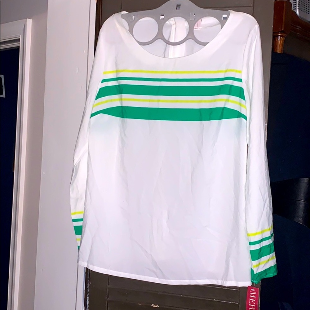 MERONA white green striped blouse